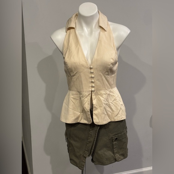 Reformation Cream Rylan Halter Peplum Top - Picture 4 of 10